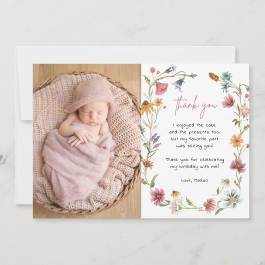 ワイルドフラワーガール1st誕生日ありがとう 招待状 (正面)