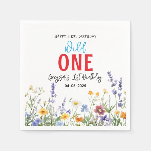 ワイルドフラワーガール1st誕生日パーティー スタンダードカクテルナプキン (正面)