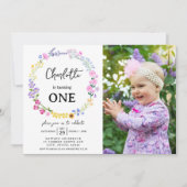 ワイルドフラワーガール1st誕生日フローラ写真 招待状 (正面)