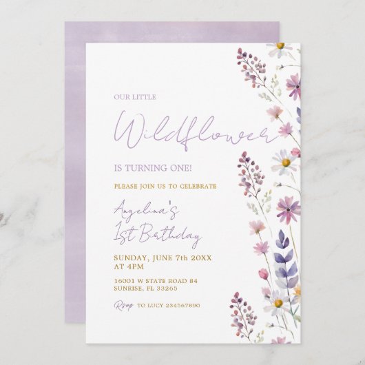 ワイルドフラワーガール1st誕生日招待状 招待状 (正面/裏面)