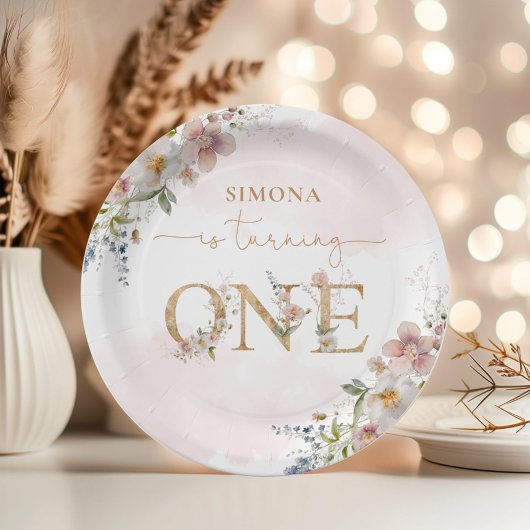 ワイルドフラワーガール1st誕生日赤面ピンクフローラ ペーパープレート