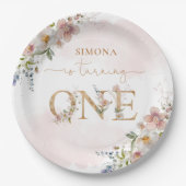 ワイルドフラワーガール1st誕生日赤面ピンクフローラ ペーパープレート (正面)
