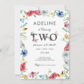 ワイルドフラワーガール 2歳の誕生日 花 蝴蝶 かわいい 招待状 (正面)