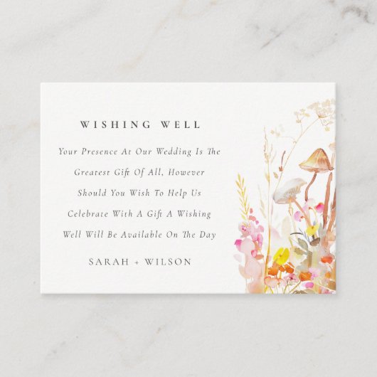 ワイルドフラワーキノコ秋の結婚式の願い エンクロージャーカード (正面)