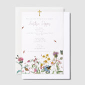 ワイルドフラワーギリシャ正統《キリスト教》洗礼式や命名式バプテスマ ベラム紙招待状 (オフセット)