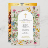 ワイルドフラワーギリシャ正統《キリスト教》洗礼式や命名式バプテスマ 招待状 (正面/裏面)
