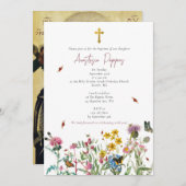 ワイルドフラワーギリシャ正統《キリスト教》洗礼式や命名式バプテスマ 招待状 (正面/裏面)