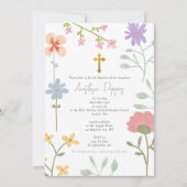 ワイルドフラワーギリシャ正統《キリスト教》洗礼式や命名式バプテスマ 招待状 (正面)