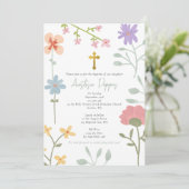 ワイルドフラワーギリシャ正統《キリスト教》洗礼式や命名式バプテスマ 招待状 (スタンド正面)