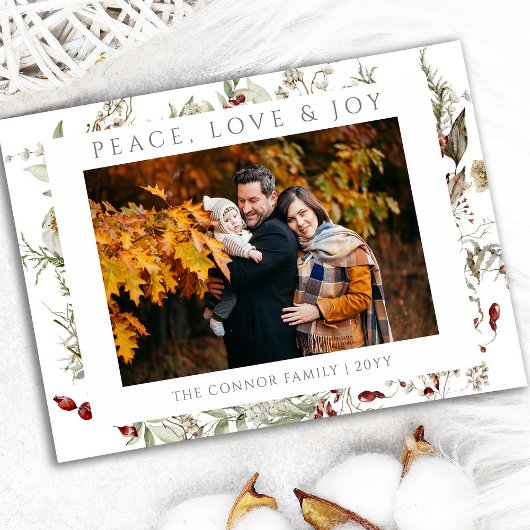 ワイルドフラワークリスマス愛の平和の喜び写真 シーズンカード