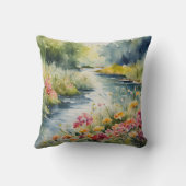 ワイルドフラワークリーク山水景色の水彩 クッション (裏面)