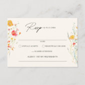 ワイルドフラワークリームウェディングRSVP エンクロージャーカード (正面)