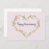 ワイルドフラワークリームピンクハートハッピーアニバーズ ポストカード (正面/裏面)