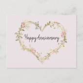 ワイルドフラワークリームピンクハートハッピーアニバーズ ポストカード (正面)
