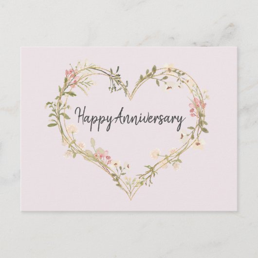 ワイルドフラワークリームピンクハートハッピーアニバーズ ポストカード (正面)