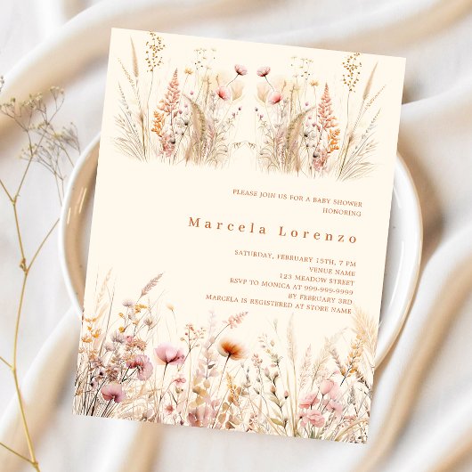 ワイルドフラワークリームピーチボホバジェットベビーシャワー