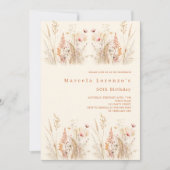 ワイルドフラワークリームピーチボホ誕生日 招待状 (正面)
