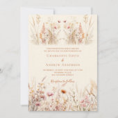 ワイルドフラワークリームボホ結婚ラグジュアリーズ 招待状 (正面)