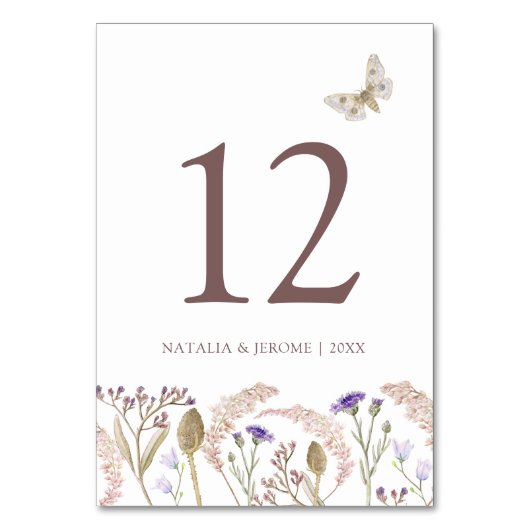 ワイルドフラワーグラス水彩秋の結婚式 テーブルナンバー (正面)