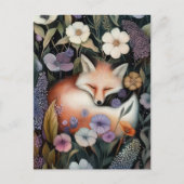 ワイルドフラワーグリーティングカード間の睡眠キツネ シーズンポストカード (正面)