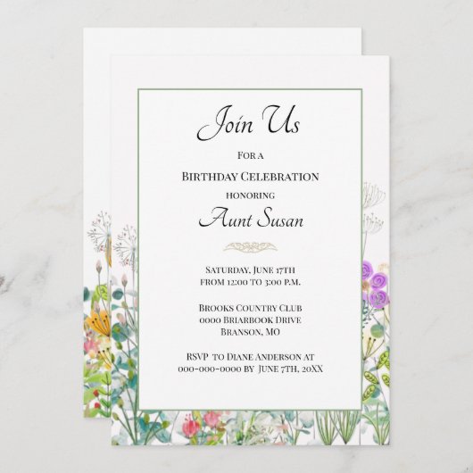 ワイルドフラワーグリーナリーオウズバースデーパーティー 招待状 (正面/裏面)