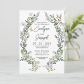 ワイルドフラワーグリーンお洒落リー結婚リース 招待状 (スタンド正面)