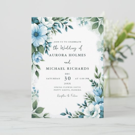 ワイルドフラワーグリーンエレガント春庭園の結婚式 招待状 (スタンド正面)