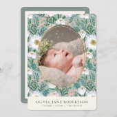 ワイルドフラワーグリーンガール写真誕生のお知らせ 招待状 (正面/裏面)