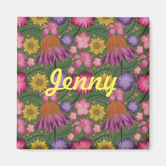 ワイルドフラワーグリーンパーソナライズされたフローラ マグネット (正面)