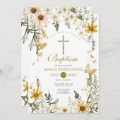 ワイルドフラワーグリーンフローラバプテスマ招待状 招待状 (正面/裏面)