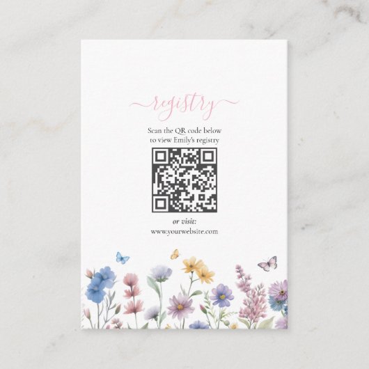 ワイルドフラワーグリーンブライダルシャワーレジストリ エンクロージャーカード (正面)