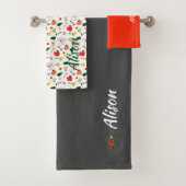 ワイルドフラワーグリーン白い赤の名前 バスタオルセット (インサイチュ)