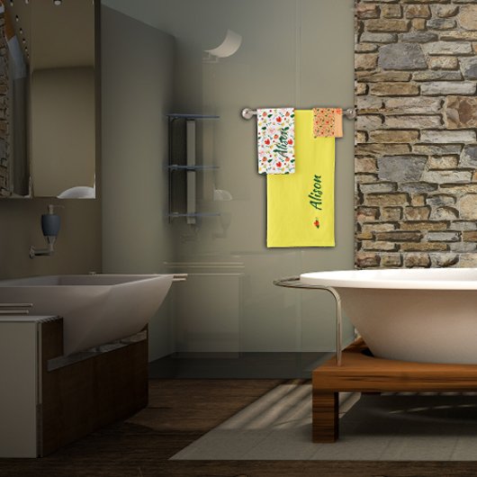 ワイルドフラワーグリーン白い赤の名前 バスタオルセット