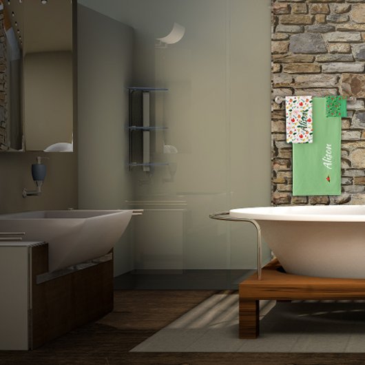 ワイルドフラワーグリーン白い赤の名前 バスタオルセット