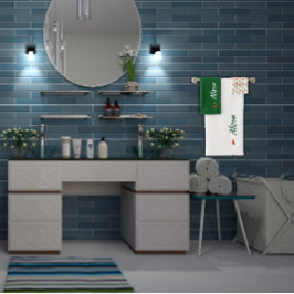 ワイルドフラワーグリーン白い赤の名前 バスタオルセット