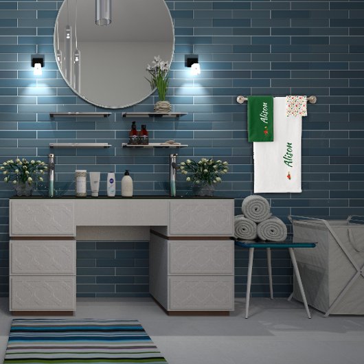 ワイルドフラワーグリーン白い赤の名前 バスタオルセット