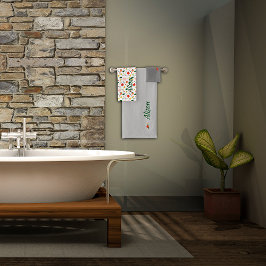 ワイルドフラワーグリーン白い赤の名前 バスタオルセット