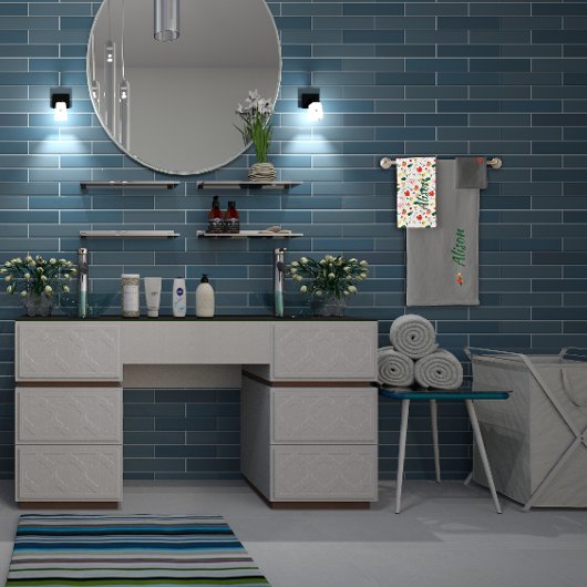 ワイルドフラワーグリーン白い赤の名前 バスタオルセット