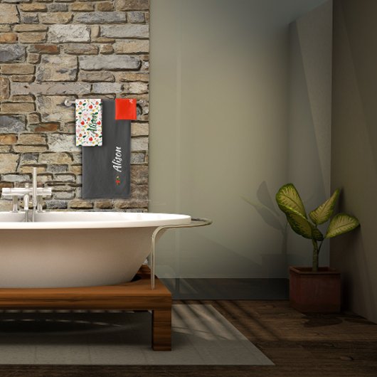 ワイルドフラワーグリーン白い赤の名前 バスタオルセット