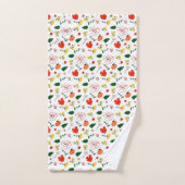 ワイルドフラワーグリーン白い赤の黒 バスタオルセット (ハンドタオル)