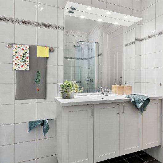 ワイルドフラワーグリーン白い黄色の名前 バスタオルセット