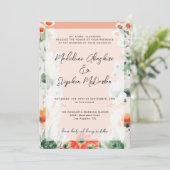 ワイルドフラワーグリーン&オレンジフローラロマン結婚ティック 招待状 (スタンド正面)