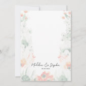 ワイルドフラワーグリーン&オレンジフローラロマン結婚ティック 招待状 (裏面)