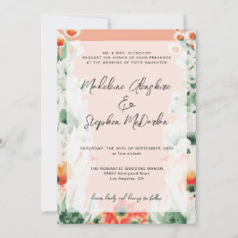 ワイルドフラワーグリーン&オレンジフローラロマン結婚ティック 招待状