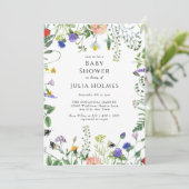 ワイルドフラワーグリーン |蜂のフローラ |赤ちゃんシャワー 招待状 (スタンド正面)