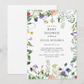 ワイルドフラワーグリーン |蜂のフローラ |赤ちゃんシャワー 招待状 (正面/裏面)