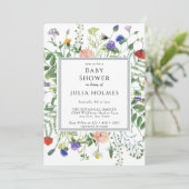 ワイルドフラワーグリーン |蜂のフローラ |赤ちゃんシャワー 招待状 (スタンド正面)