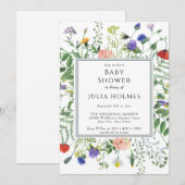 ワイルドフラワーグリーン |蜂のフローラ |赤ちゃんシャワー 招待状 (正面/裏面)
