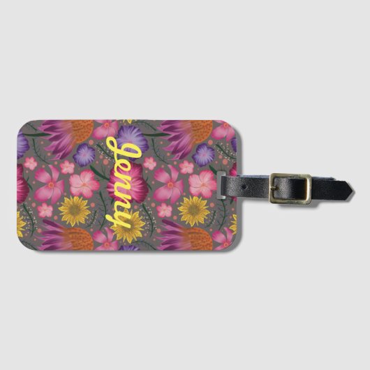 ワイルドフラワーグレーパーソナライズされたフローラ ラゲッジタグ (正面横)