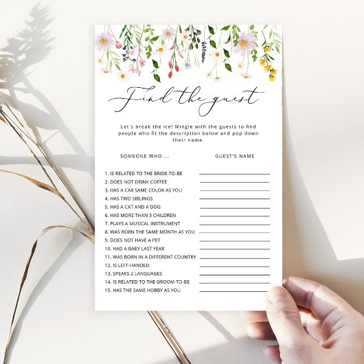 ワイルドフラワーゲストのブライダルシャワーゲームを見つける